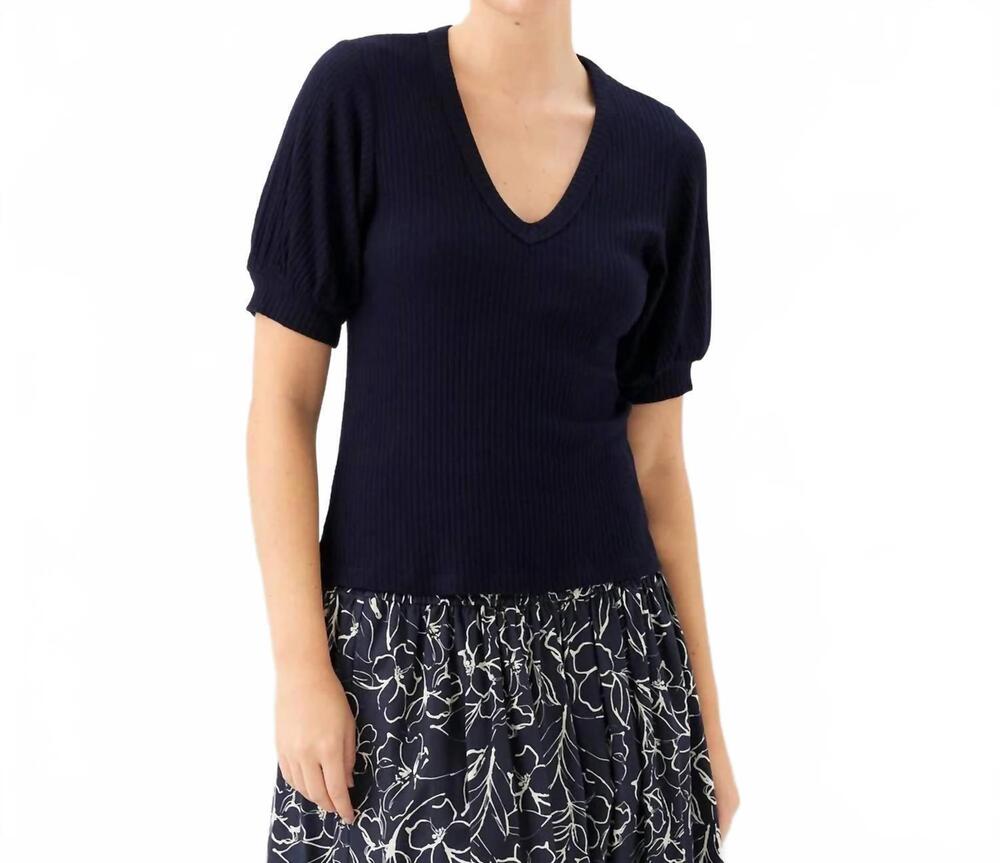 NEW KAREN KANE ribbed short sleeve top in navy